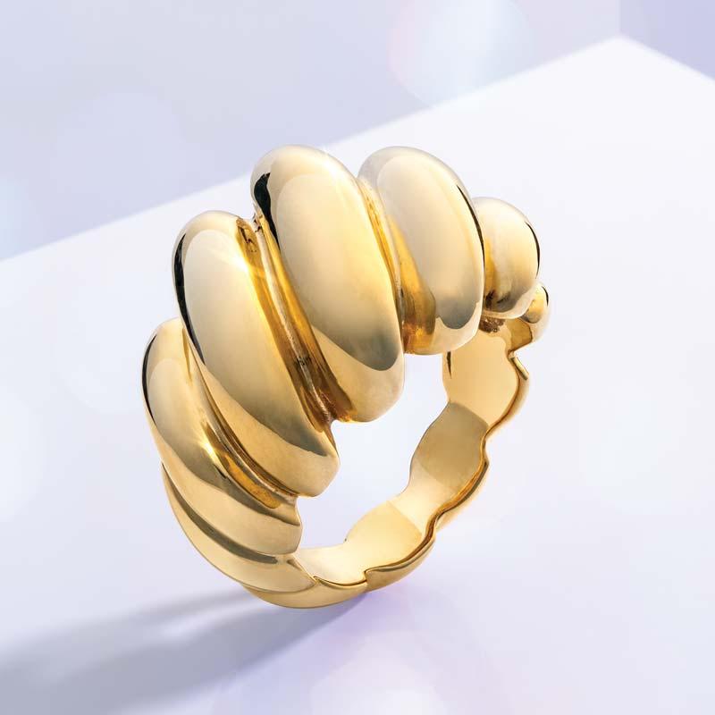 14K Italian Yellow Gold Sculpted Ring and Hoop Earrings